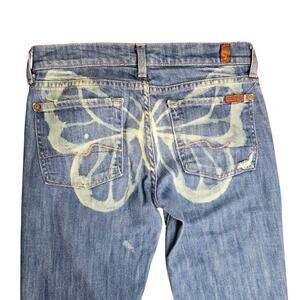 7 For All Mankind Bootcut Jeans Butterfly Bleach Print on Back, Size 27